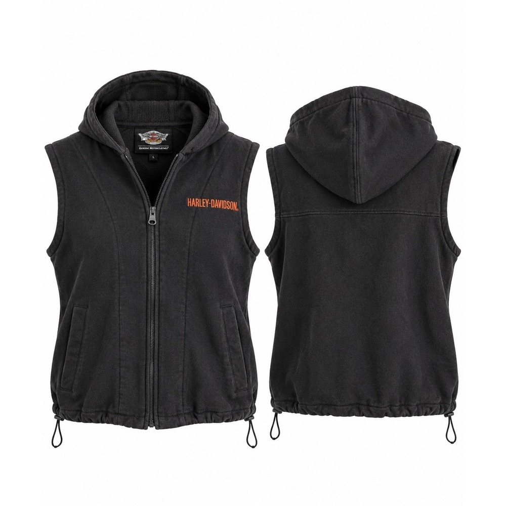 Harley Davidson MotorClothes Vest Large Black Sleeveless Hoodie Full Zip Logo